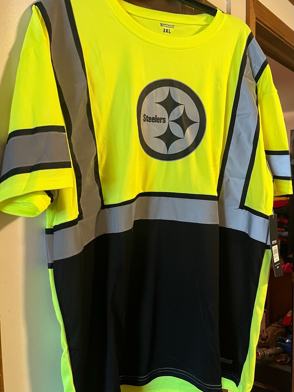 Buffalo Neon Yellow and Black Reflective Short Sleeve Tee with Steelers Logo